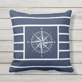 Nautischer Kompass Navy Blue Stripes Kissen