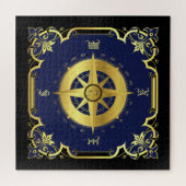 Nautischer Kompass Silhouette/Gold/Schwarz/Marine Puzzle (Horizontal)