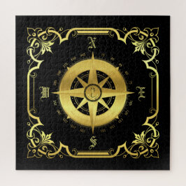 Nautischer Kompass Silhouette/Gold/Schwarz/Schwarz Puzzle
