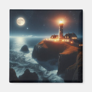 Nautischer/ Küstenleuchtturm bei Nacht mit Mond Magnet