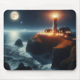 Nautischer/ Küstenleuchtturm bei Nacht mit Mond Mousepad