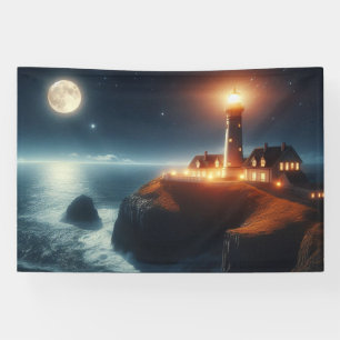 Nautischer/küstennaher Leuchtturm bei Nacht mit Mo Banner