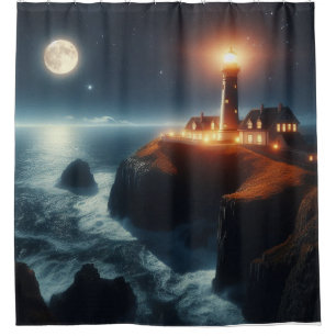 Nautischer/Küstensignal Leuchtturm bei Nacht mit M Duschvorhang