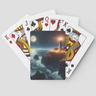 Nautischer/Küstlicher Leuchtturm bei Nacht mit Mon Spielkarten