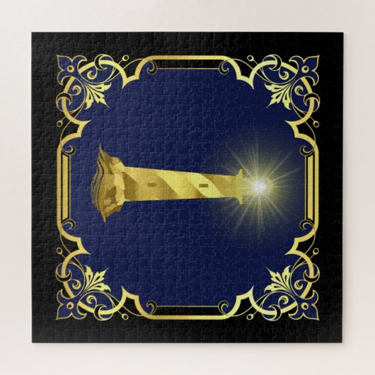 Nautischer Leuchtturm Silhouette/Gold/Schwarz/Mari Puzzle (Horizontal)