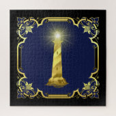 Nautischer Leuchtturm Silhouette/Gold/Schwarz/Mari Puzzle (Vertikal)