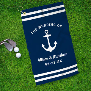 Nautischer Marine-Anker-Hochzeitsmonogramm Golfhandtuch