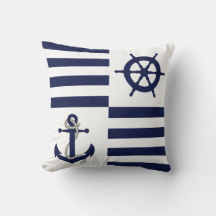 Nautischer Marineanker/Rad/blauer Streifen Kissen