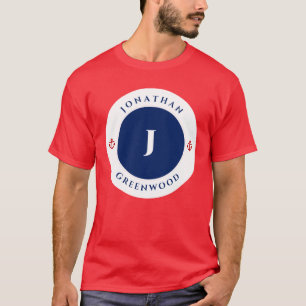 Nautischer Monogramm Navy Blue Red Anchor Circle T-Shirt