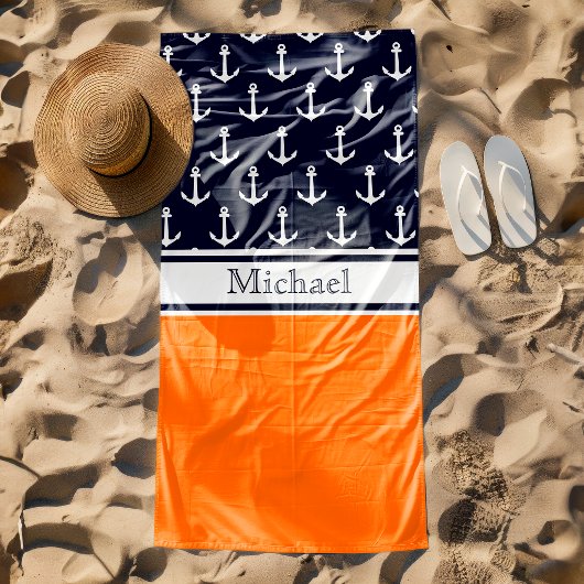 Nautischer Name des modernen Navy Blue Anchor Patt Strandtuch
