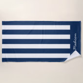 Nautischer Navy Blue & White Strip Individuelle Na Strandtuch (Vorderseite)