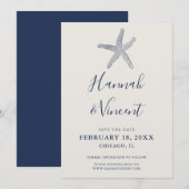 Nautischer Navy-Seestern Save the Date Karte (Vorne/Hinten)