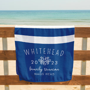 Nautischer Oktopus Blau-Weiß gestreift Monogramm Strandtuch