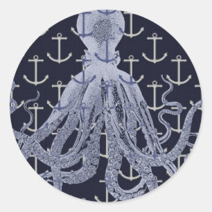 Nautischer Oktopus Runder Aufkleber