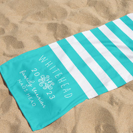 Nautischer Oktopus Streifen Aqua Blue Monogram Strandtuch