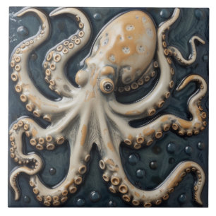 Nautischer Oktopus Tintenfisch 3D Effekt Aquatisch Fliese