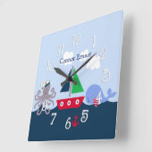 Nautischer Oktopus, Wal, Meereswelt Kinderzimmer U Quadratische Wanduhr (Winkel)