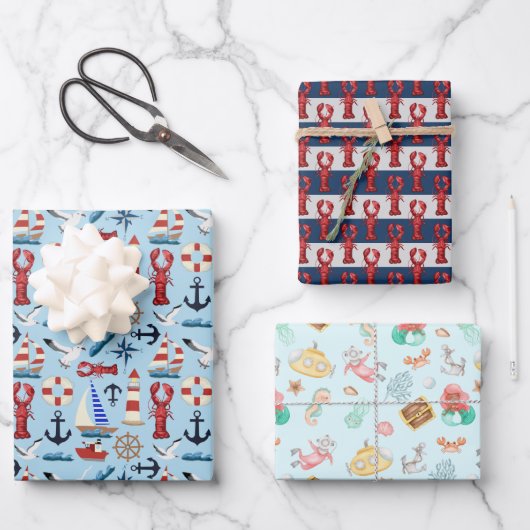 Nautischer Ozean Geschenkpapier Set (Vorderseite)
