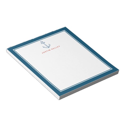 Nautischer Personalisierter Notepad, Blue Anchor Notizblock (angewinkelt)