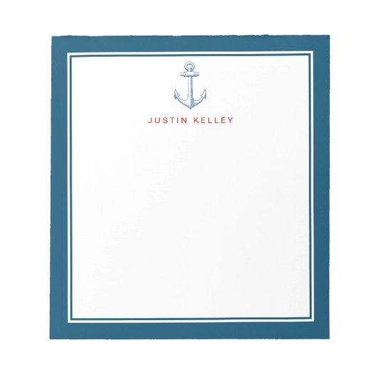Nautischer Personalisierter Notepad, Blue Anchor Notizblock (Vorderseite)