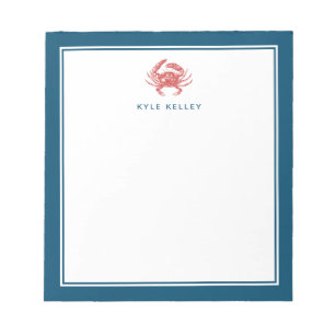Nautischer Personalisierter Notepad, Roter Krab Notizblock