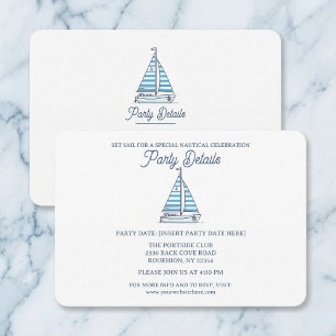 Nautischer QR-Code zum Geburtstag mit blauem Segel RSVP Karte