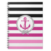 Nautischer rosa Anker/Navy Knoten/schwarzer Streif Notizblock (Vorderseite)