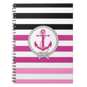 Nautischer rosa Anker/Navy Knoten/schwarzer Streif Notizblock