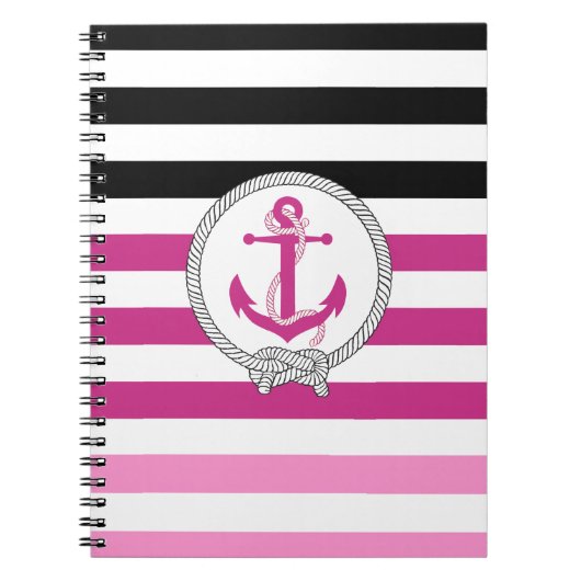 Nautischer rosa Anker/Navy Knoten/schwarzer Streif Notizblock (Vorderseite)
