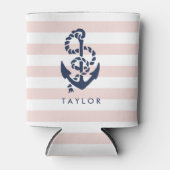 Nautischer rosa Streifen und Navy Anchor Personali Dosenkühler (Vorderseite)