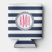 Nautischer rosa Streifen und Navy Anchor Personali Dosenkühler (Vorderseite)