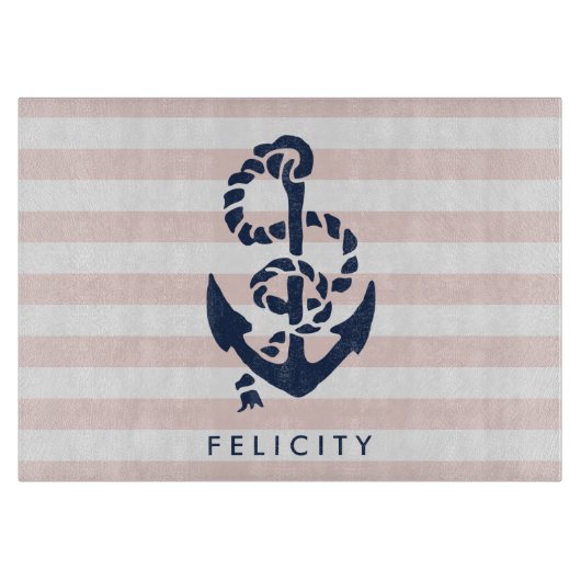 Nautischer rosa Streifen und Navy Anchor Personali Schneidebrett (Vorderseite)