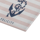 Nautischer rosa Streifen und Navy Anchor Personali Schneidebrett (Ecke)