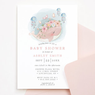 Nautischer Rosa Wal Quallen Mädchen Baby Shower Einladung