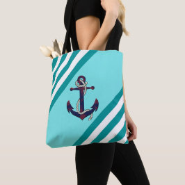 Nautischer rostiger Anker/Marineknoten/Aqua/weißer Tasche
