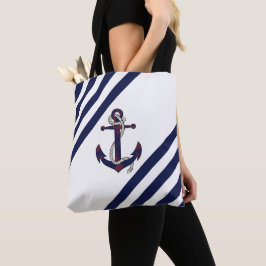 Nautischer rostiger blauer Anker/Marineknoten/Mari Tasche