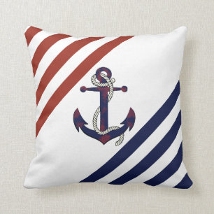 Nautischer rostiger blauer Anker/Seil/rot/weißer S Kissen