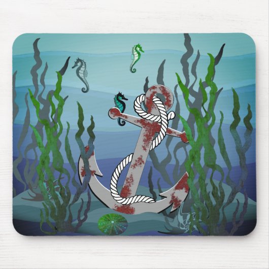 Nautischer rostiger grauer Anker/Algen/Muscheln/Se Mousepad (Vorne)