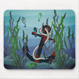 Nautischer rostiger schwarzer Anker/Algen/Muschel/ Mousepad