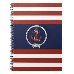 Nautischer roter Anker/Navy Knoten/blau/weiß Strei Notizblock