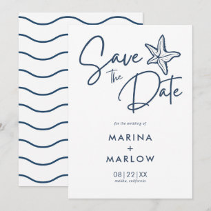 Nautischer Seestern Navy & Weiße Welle  Save The Date