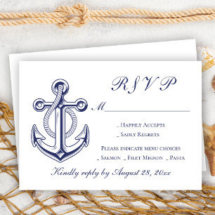 Nautischer Segler Navy Blau Anker RSVP Hochzeit Karte