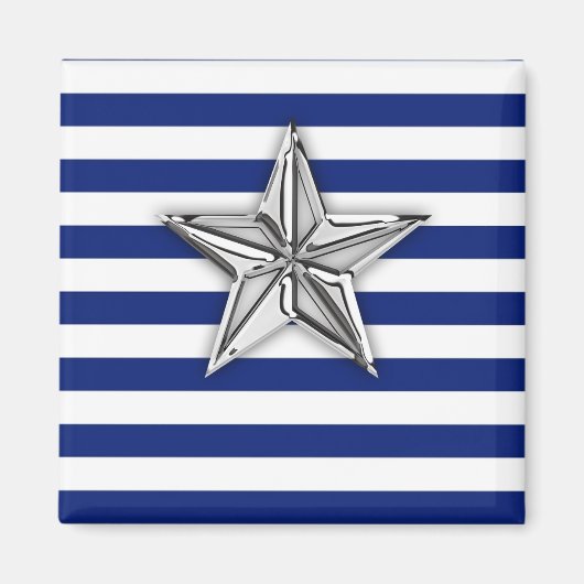 Nautischer Silberstern auf blauen Streifen Magnet (Vorne)