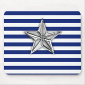 Nautischer Silberstern auf blauen Streifen Mousepad (Vorne)