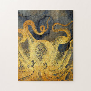 Nautischer Vintage-Gold-Oktopus Schwarze Tinte Was Puzzle