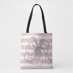 Nautischer Vintage-Oktopus auf küstennahen rosa St Tasche