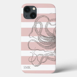 Nautischer Vintage-Oktopus Coastal Pink Streifen Case-Mate iPhone Hülle