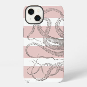 Nautischer Vintage-Oktopus Coastal Pink Streifen iPhone 13 Hülle