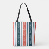 Nautischer Vintager Anker auf Streifenmuster Tasche (Rückseite)