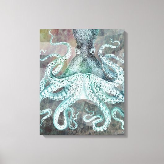 Nautischer Vintager Oktopus Leinwanddruck (Vorderseite)